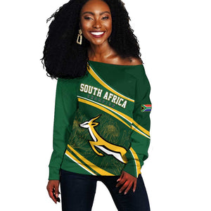 South Africa Rugby Personalized Bokke Off Shoulder Sweater Springboks - Stronger Together - African Pride
