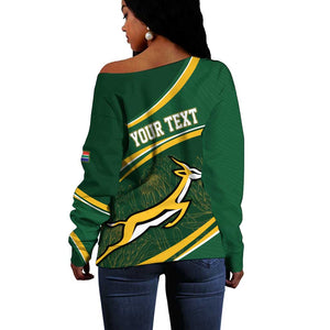 South Africa Rugby Personalized Bokke Off Shoulder Sweater Springboks - Stronger Together - African Pride