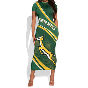 South Africa Rugby Personalized Bokke Short Sleeve Bodycon Dress Springboks - Stronger Together - African Pride
