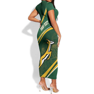 South Africa Rugby Personalized Bokke Short Sleeve Bodycon Dress Springboks - Stronger Together - African Pride