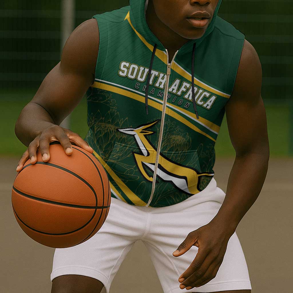 South Africa Rugby Personalized Bokke Sleeveless Zip Hoodie Springboks - Stronger Together - African Pride