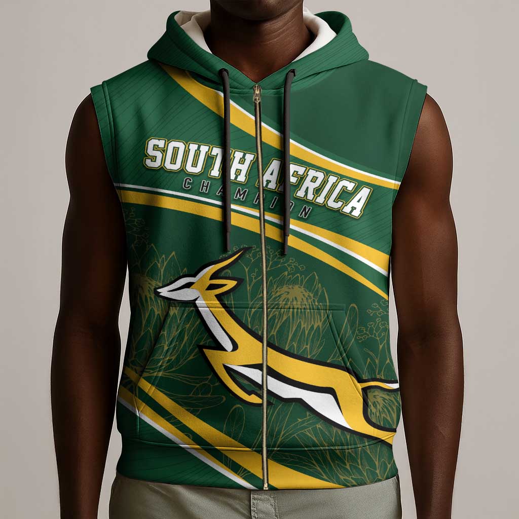 South Africa Rugby Personalized Bokke Sleeveless Zip Hoodie Springboks - Stronger Together - African Pride