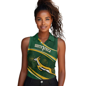 South Africa Rugby Personalized Bokke Women Sleeveless Polo Shirt Springboks - Stronger Together - African Pride