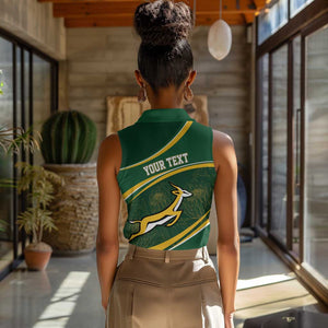South Africa Rugby Personalized Bokke Women Sleeveless Polo Shirt Springboks - Stronger Together - African Pride