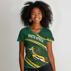 South Africa Rugby Personalized Bokke Women V-Neck T-Shirt Springboks - Stronger Together - African Pride
