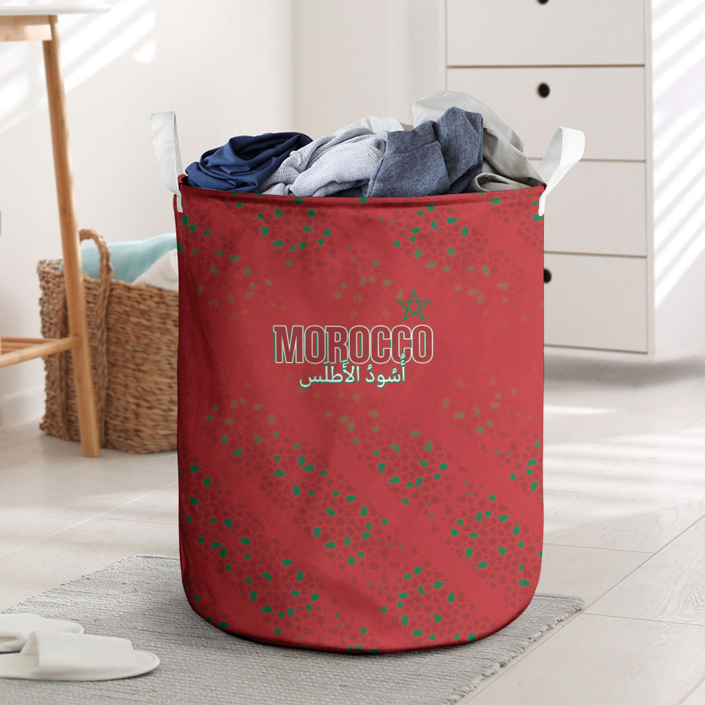 Morocco Football Atlas Lionesses Laundry Basket Arabesque Motif