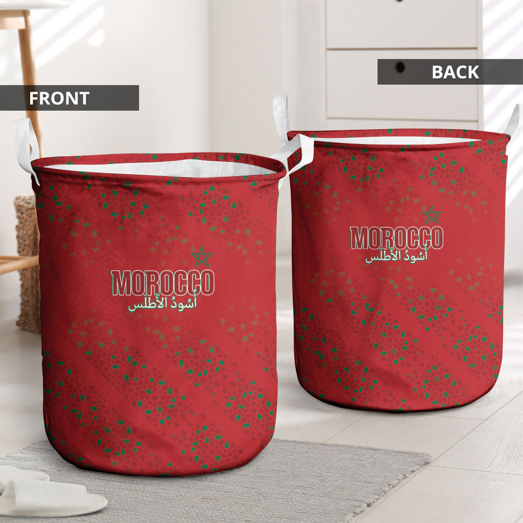Morocco Football Atlas Lionesses Laundry Basket Arabesque Motif