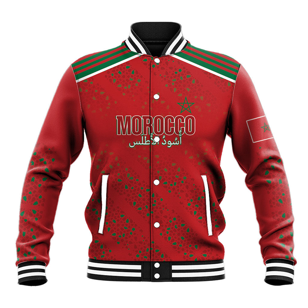 Morocco Football Atlas Lionesses Custom Baseball Jacket Arabesque Motif
