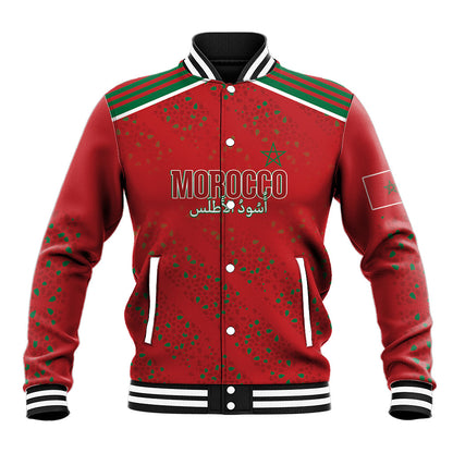 Morocco Football Atlas Lionesses Custom Baseball Jacket Arabesque Motif