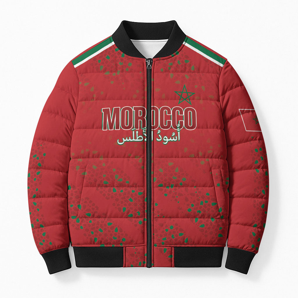 Morocco Football Atlas Lionesses Custom Bomber Puffer Jacket Arabesque Motif