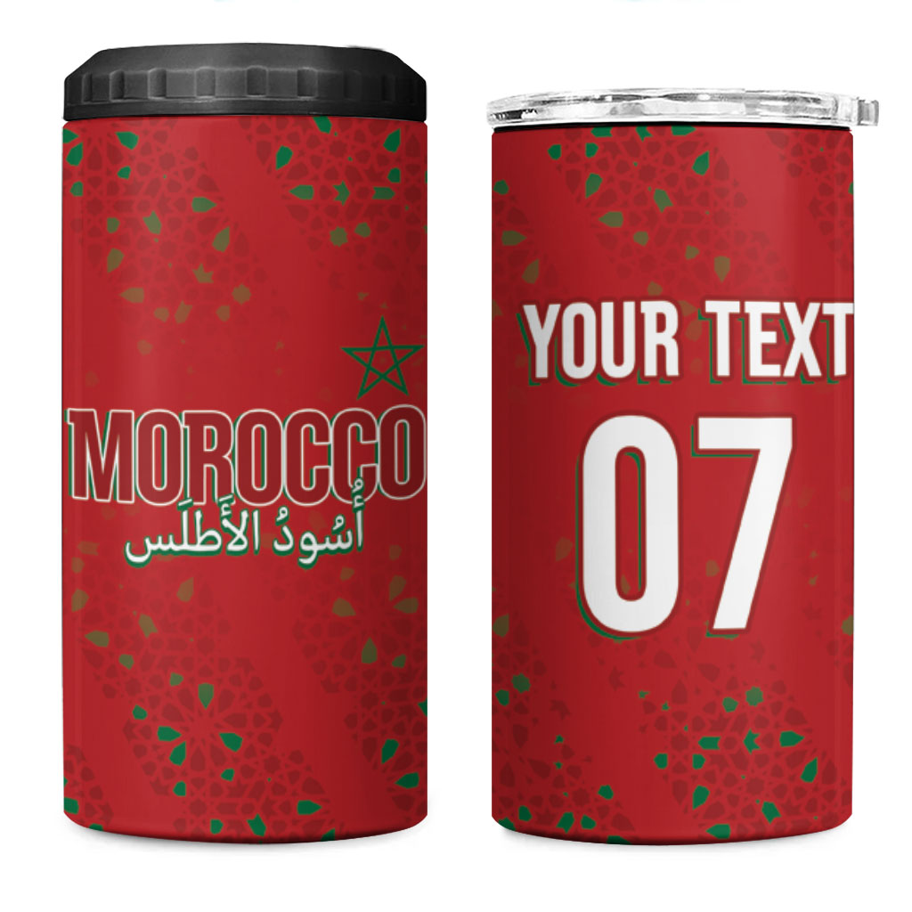 Morocco Football Atlas Lionesses Custom 4 in 1 Can Cooler Tumbler Arabesque Motif