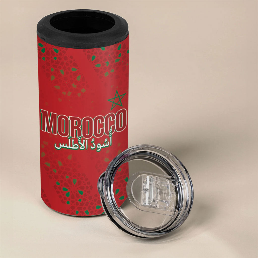 Morocco Football Atlas Lionesses Custom 4 in 1 Can Cooler Tumbler Arabesque Motif