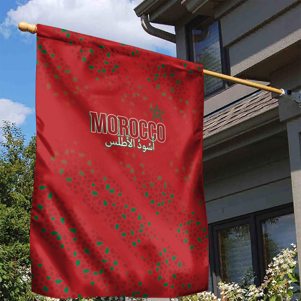 Morocco Football Atlas Lionesses Garden Flag Arabesque Motif
