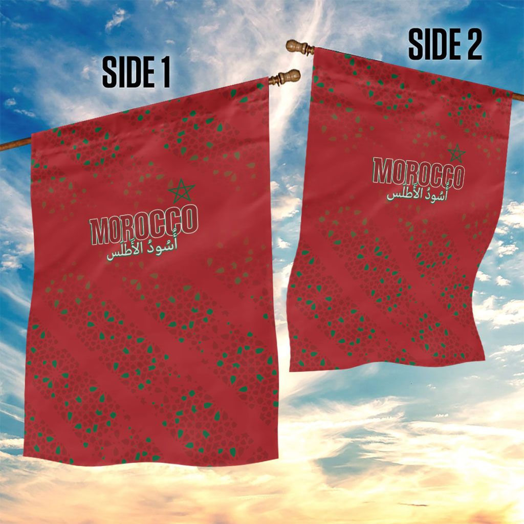 Morocco Football Atlas Lionesses Garden Flag Arabesque Motif