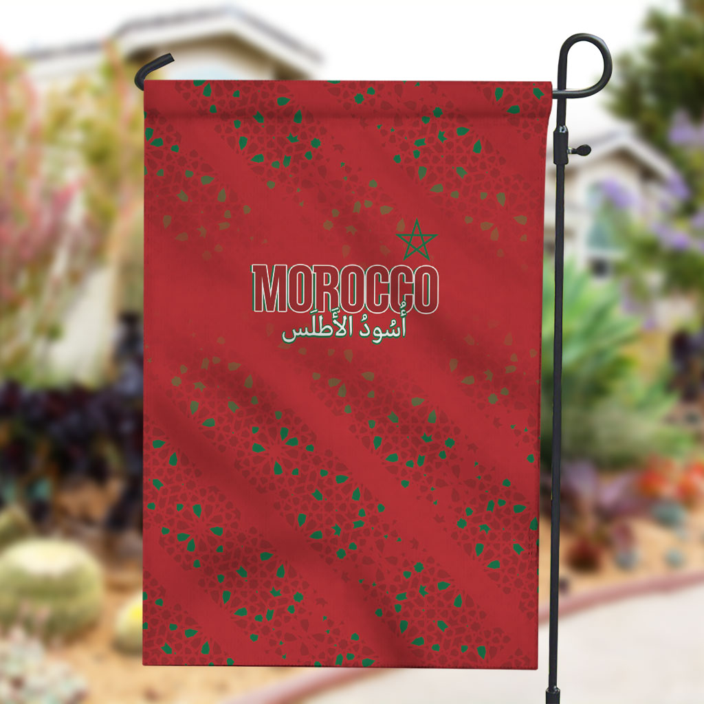 Morocco Football Atlas Lionesses Garden Flag Arabesque Motif