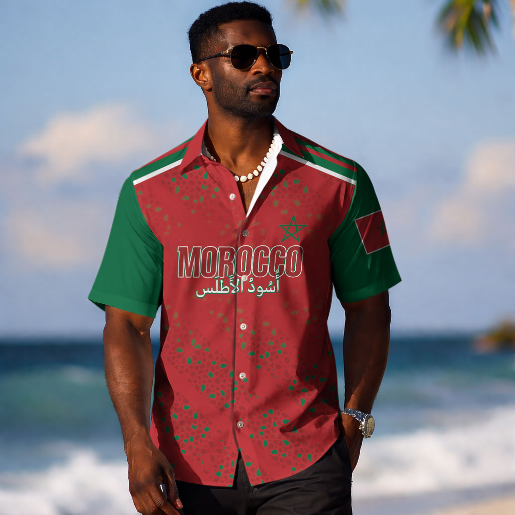 Morocco Football Atlas Lionesses Custom Hawaiian Shirt Arabesque Motif