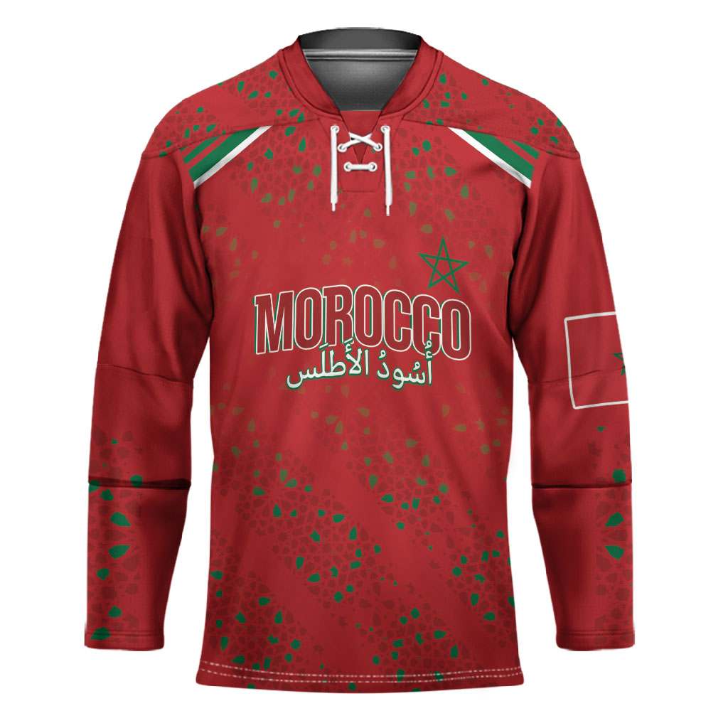 Morocco Football Atlas Lionesses Custom Hockey Jersey Arabesque Motif