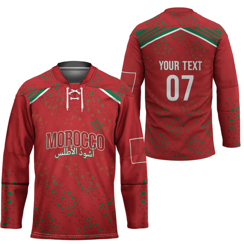 Morocco Football Atlas Lionesses Custom Hockey Jersey Arabesque Motif