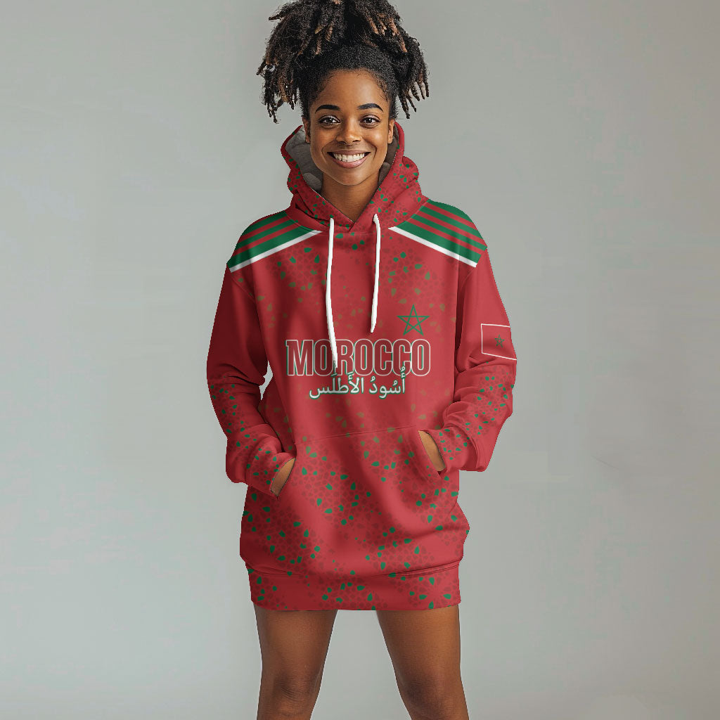 Morocco Football Atlas Lionesses Custom Hoodie Dress Arabesque Motif