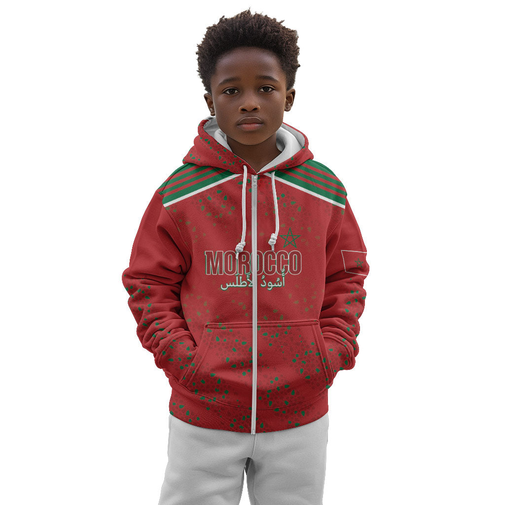 Morocco Football Atlas Lionesses Custom Kid Hoodie Arabesque Motif