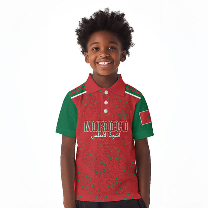 Morocco Football Atlas Lionesses Custom Kid Polo Shirt Arabesque Motif