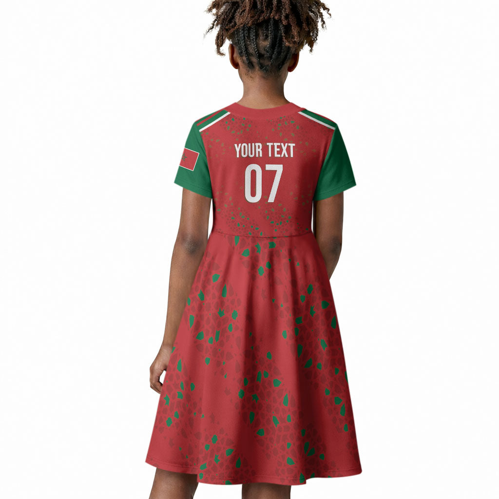 Morocco Football Atlas Lionesses Custom Kid Short Sleeve Dress Arabesque Motif