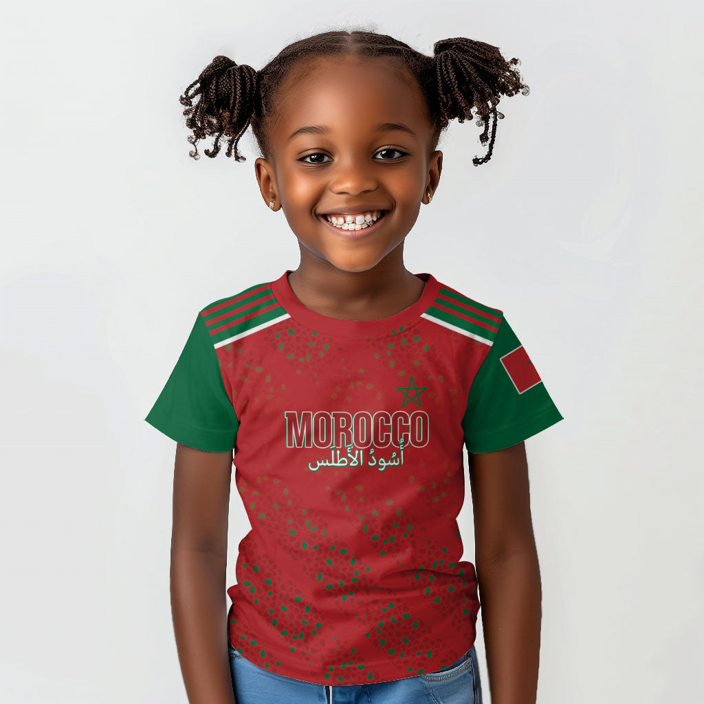 Morocco Football Atlas Lionesses Custom Kid T shirt Arabesque Motif