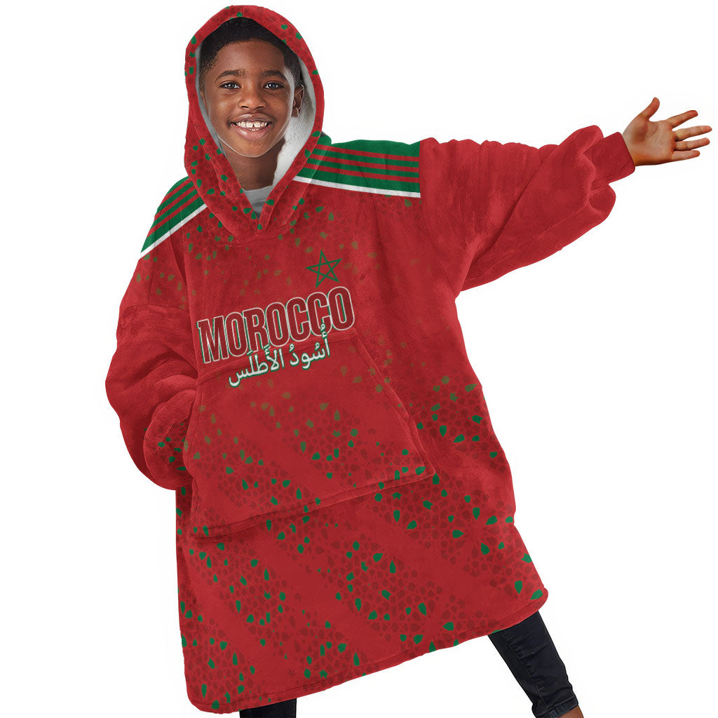 Morocco Football Atlas Lionesses Custom Kid Wearable Blanket Hoodie Arabesque Motif