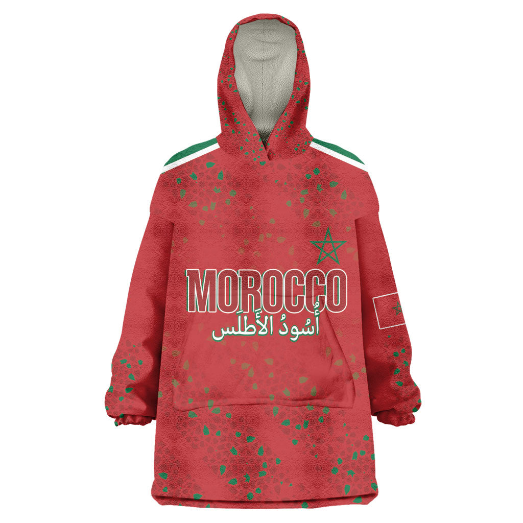 Morocco Football Atlas Lionesses Custom Kid Wearable Blanket Hoodie Arabesque Motif