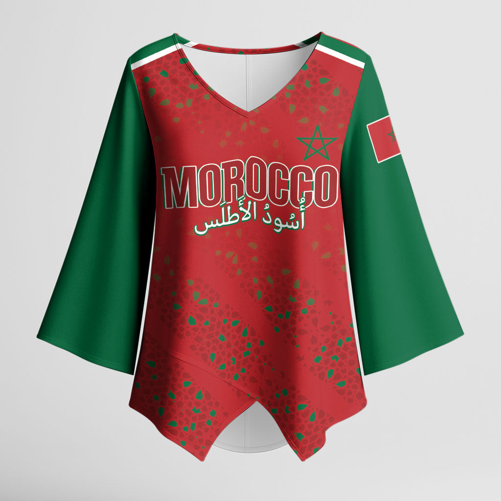 Morocco Football Atlas Lionesses Custom Kimono Sleeve Blouse Arabesque Motif