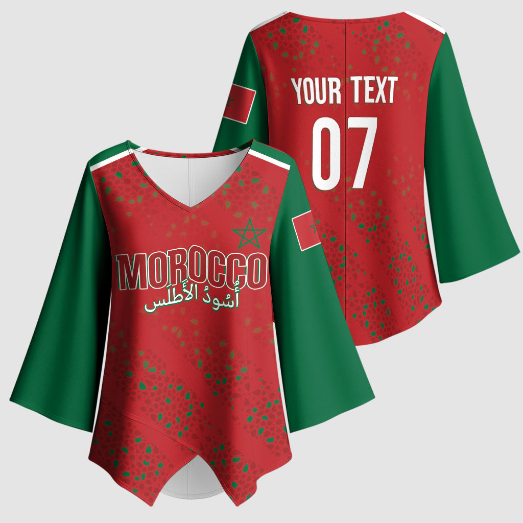 Morocco Football Atlas Lionesses Custom Kimono Sleeve Blouse Arabesque Motif