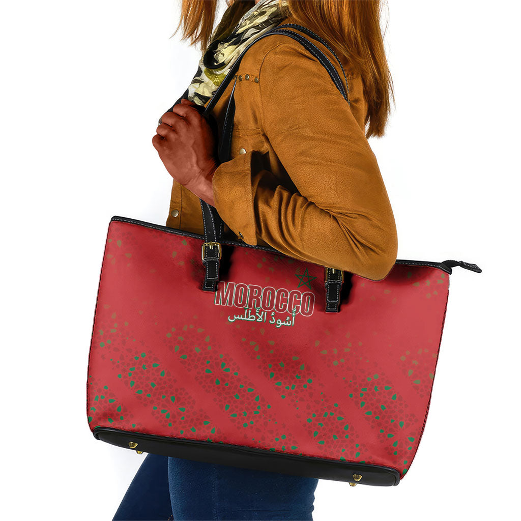 Morocco Football Atlas Lionesses Leather Tote Bag Arabesque Motif