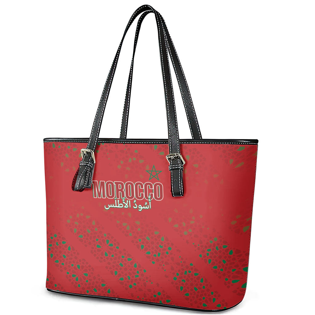 Morocco Football Atlas Lionesses Leather Tote Bag Arabesque Motif