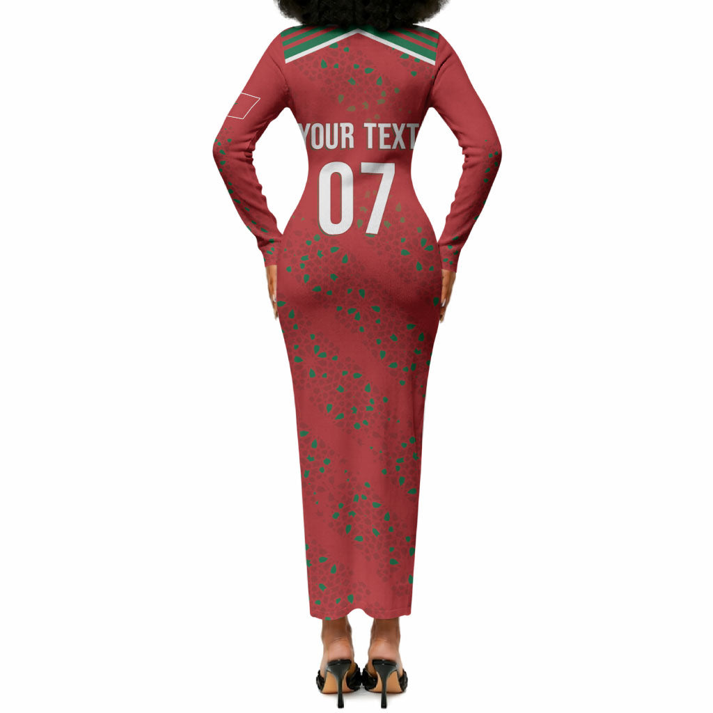 Morocco Football Atlas Lionesses Custom Long Sleeve Bodycon Dress Arabesque Motif