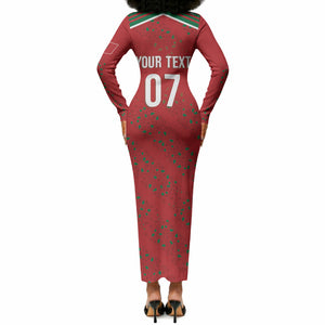 Morocco Football Atlas Lionesses Custom Long Sleeve Bodycon Dress Arabesque Motif