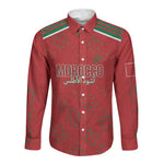 Morocco Football Atlas Lionesses Custom Long Sleeve Button Shirt Arabesque Motif