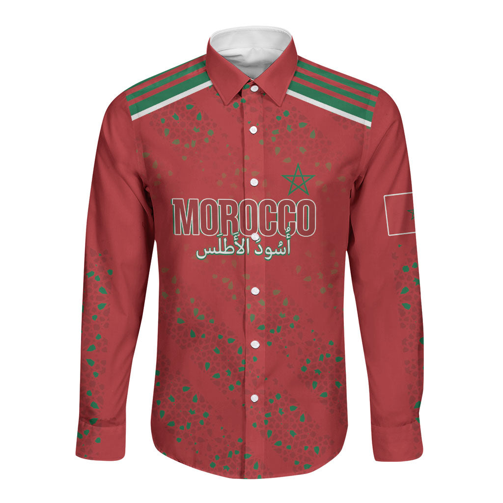 Morocco Football Atlas Lionesses Custom Long Sleeve Button Shirt Arabesque Motif