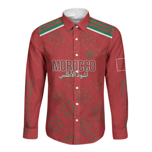 Morocco Football Atlas Lionesses Custom Long Sleeve Button Shirt Arabesque Motif