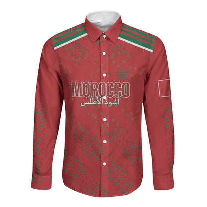 Morocco Football Atlas Lionesses Custom Long Sleeve Button Shirt Arabesque Motif