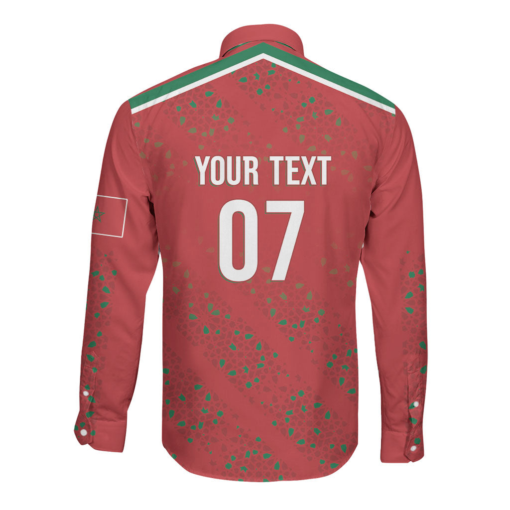 Morocco Football Atlas Lionesses Custom Long Sleeve Button Shirt Arabesque Motif