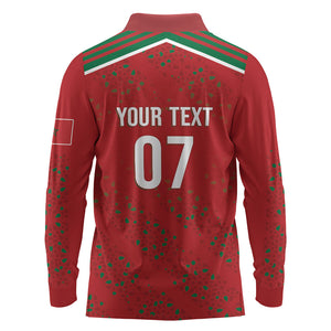 Morocco Football Atlas Lionesses Custom Long Sleeve Polo Shirt Arabesque Motif