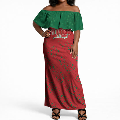 Morocco Football Atlas Lionesses Custom Off Shoulder Maxi Dress Arabesque Motif