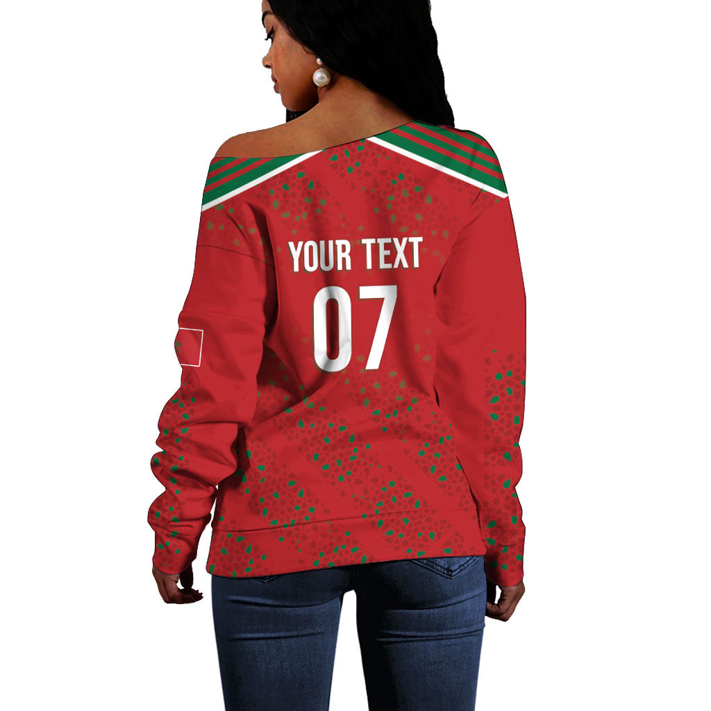 Morocco Football Atlas Lionesses Custom Off Shoulder Sweater Arabesque Motif