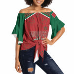 Morocco Football Atlas Lionesses Custom Off Shoulder Wrap Waist Top Arabesque Motif
