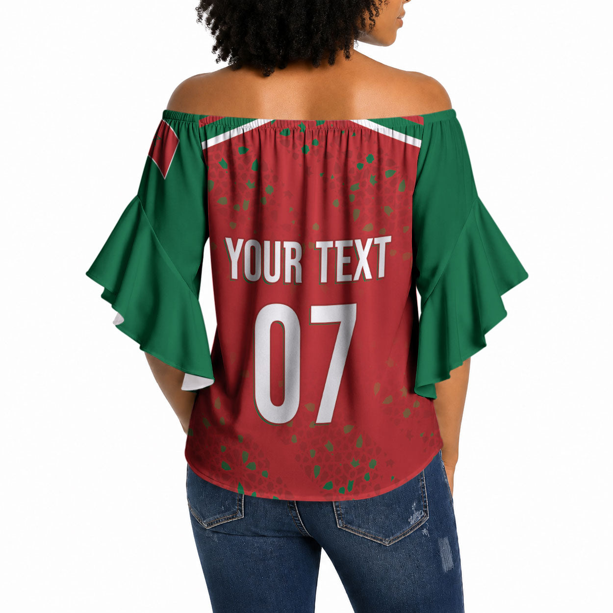 Morocco Football Atlas Lionesses Custom Off Shoulder Wrap Waist Top Arabesque Motif