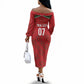 Morocco Football Atlas Lionesses Custom Off The Shoulder Long Sleeve Dress Arabesque Motif
