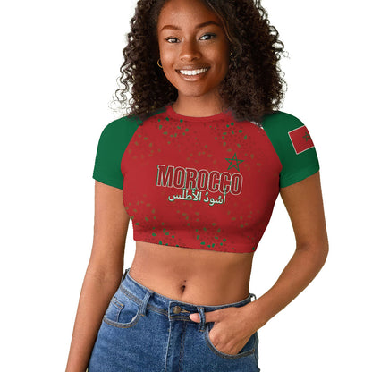 Morocco Football Atlas Lionesses Custom Raglan Cropped T shirt Arabesque Motif