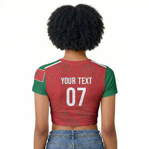 Morocco Football Atlas Lionesses Custom Raglan Cropped T shirt Arabesque Motif