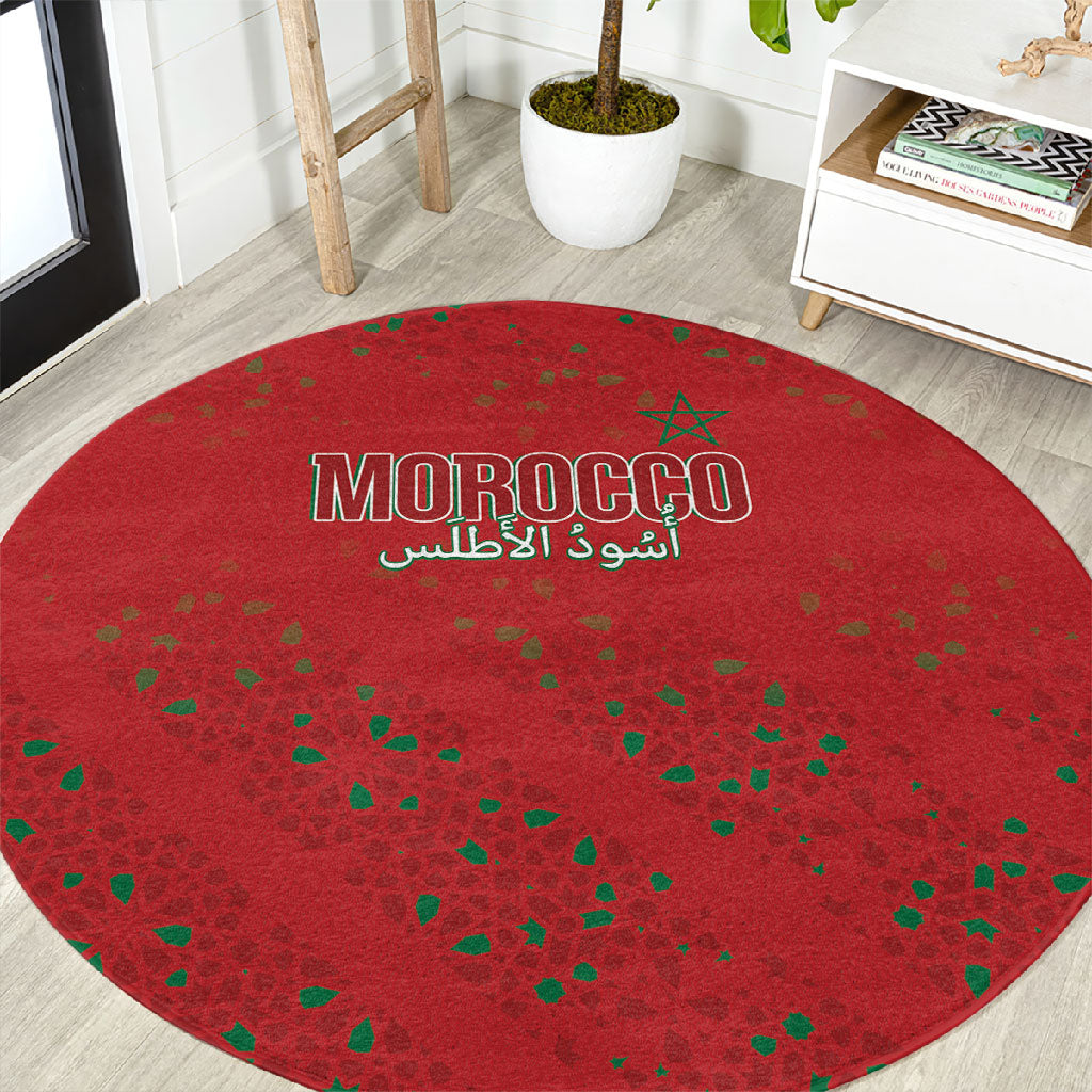 Morocco Football Atlas Lionesses Round Carpet Arabesque Motif