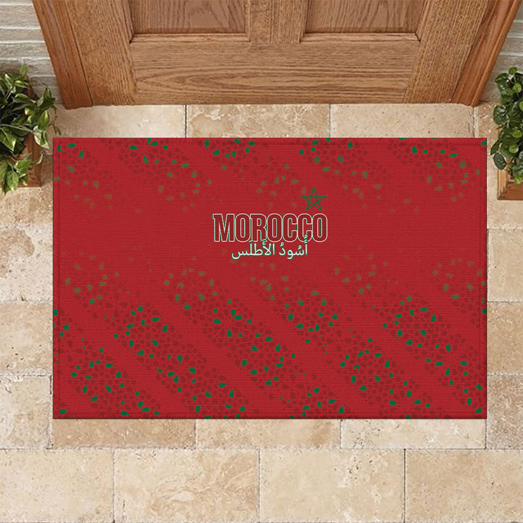 Morocco Football Atlas Lionesses Rubber Doormat Arabesque Motif
